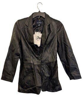Denim & Co. Womens Black Leather Blazer Jacket XSmall 100% Leather